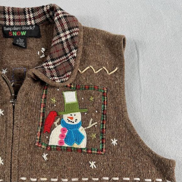 Vintage 90s Snowman Sweater Vest Sz Large Ugly Christmas Knit Retro GrandmaCore - Picture 4 of 13